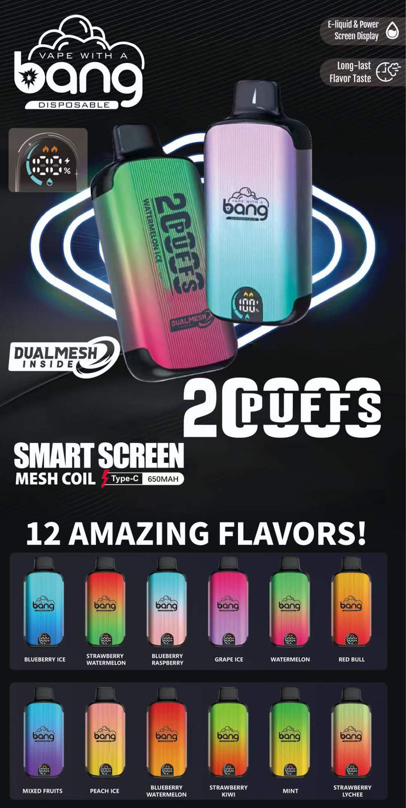 KIT 3CX COM 10 UNIDADES - BANG SMART SCREEN 20000 puffs